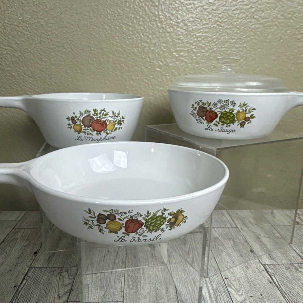 VTG Corning Ware Spice Of‎ Life Skillet/Dishes P-82-B, P-83-B, & P-81-B W/1 Lid